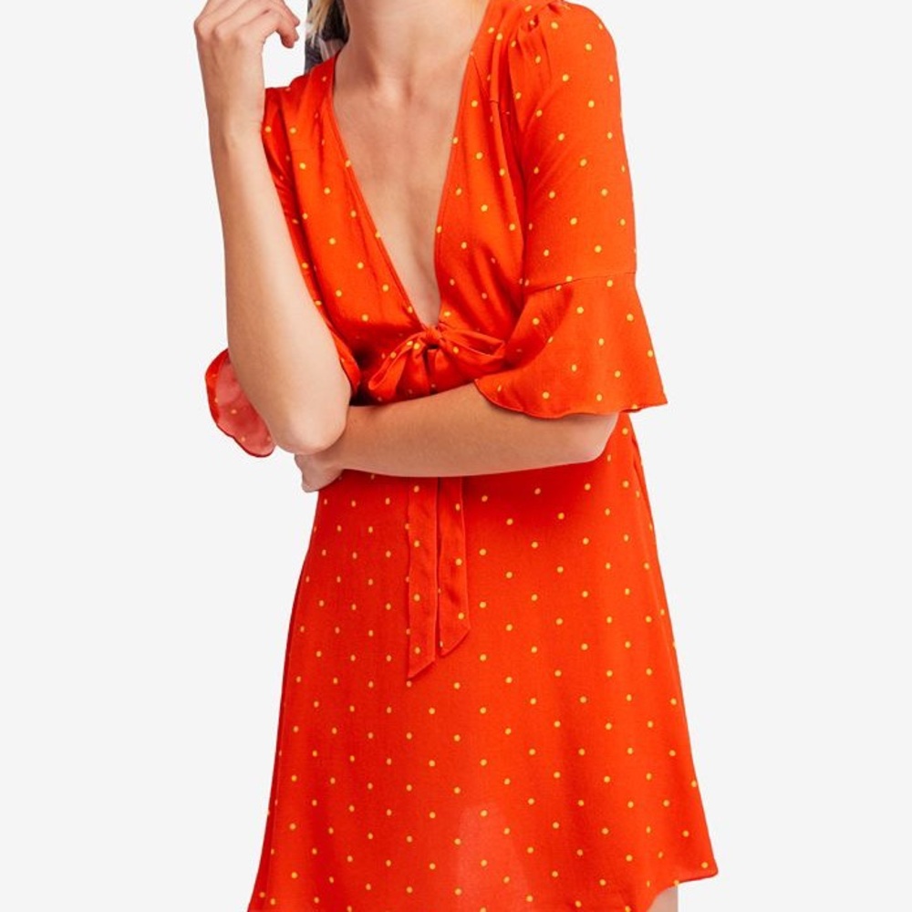 FREE PEOPLE All Yours Polka Dot, Tie Front Mini Dress